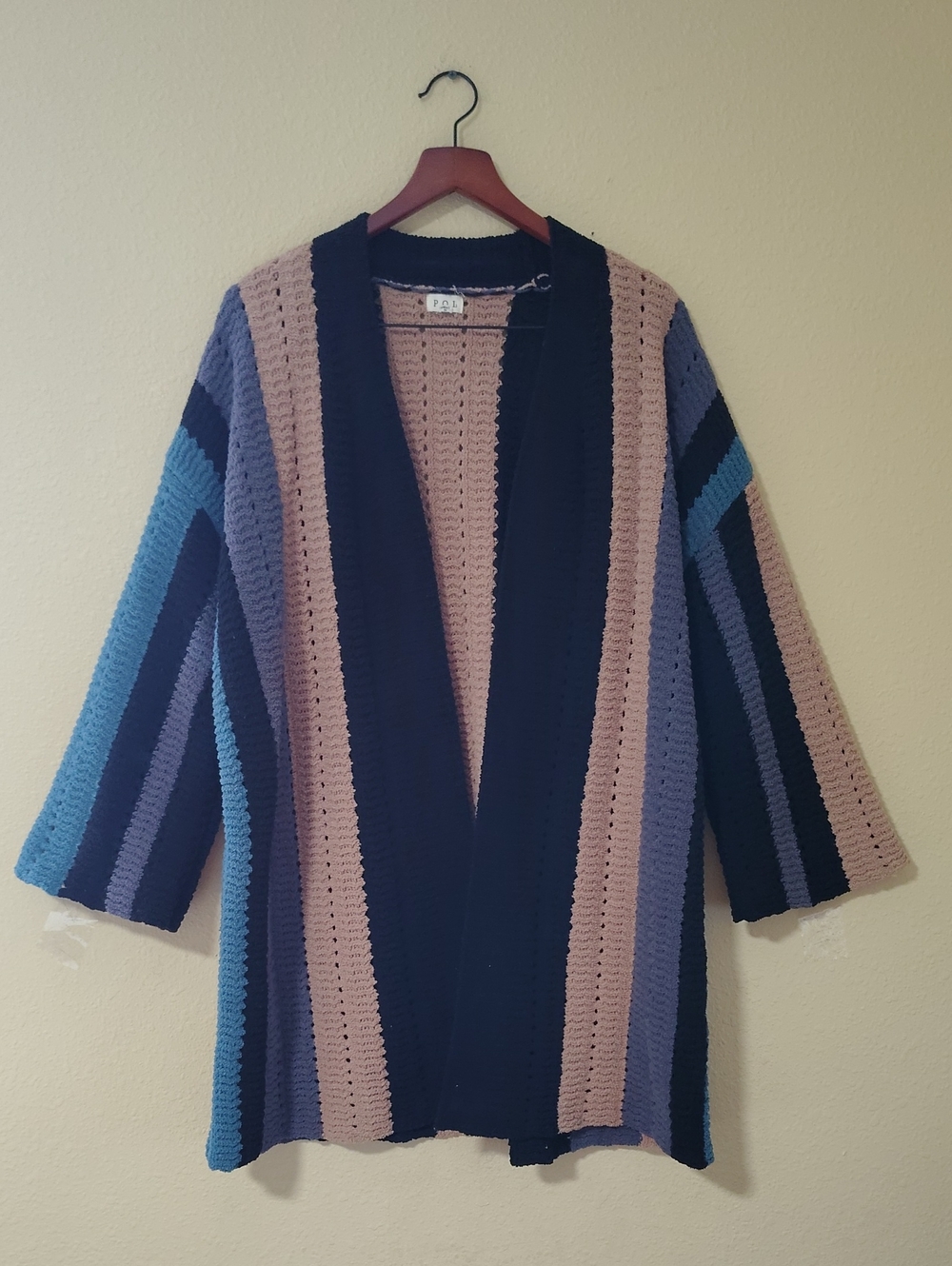 POL Knit Colorblock Soft Oversized Kimono Style Cardigan Size S Neutral Lagen
